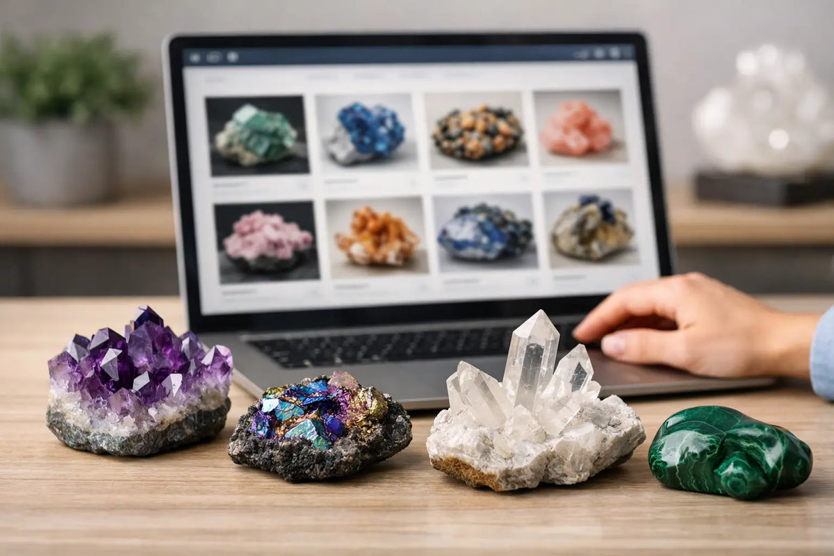 Diverse Mineralien Sammlerstücke in verschiedenen Farben und Formen, roh und poliert, online kaufen