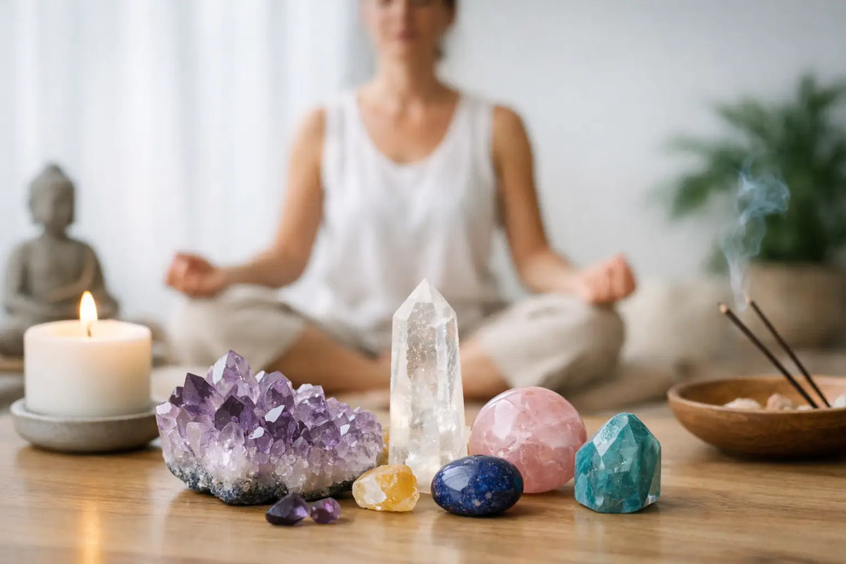 Mehrere polierte Meditationskristalle in Violett und Weiß, ideal für Kristalle für Meditation zuhause kaufen