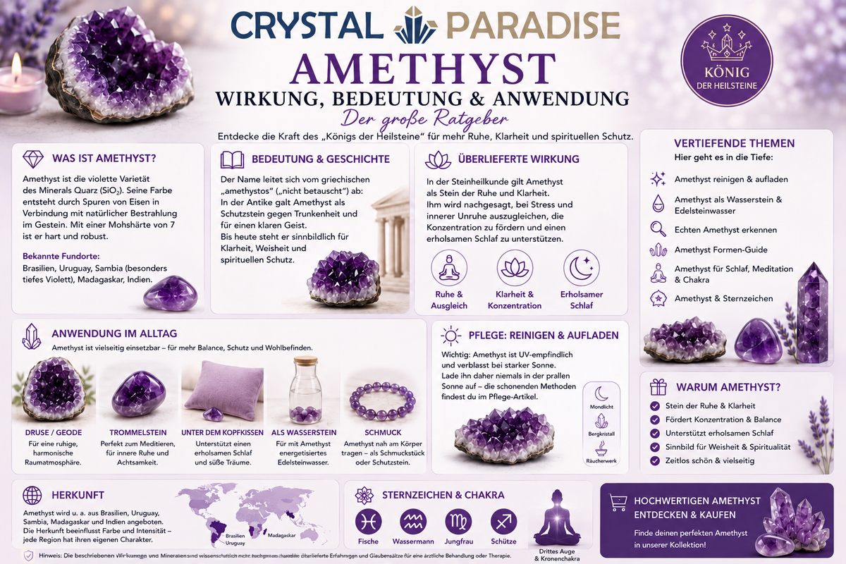 Amethyst Kristall violett poliert zur Heilstein Anwendung und Meditation