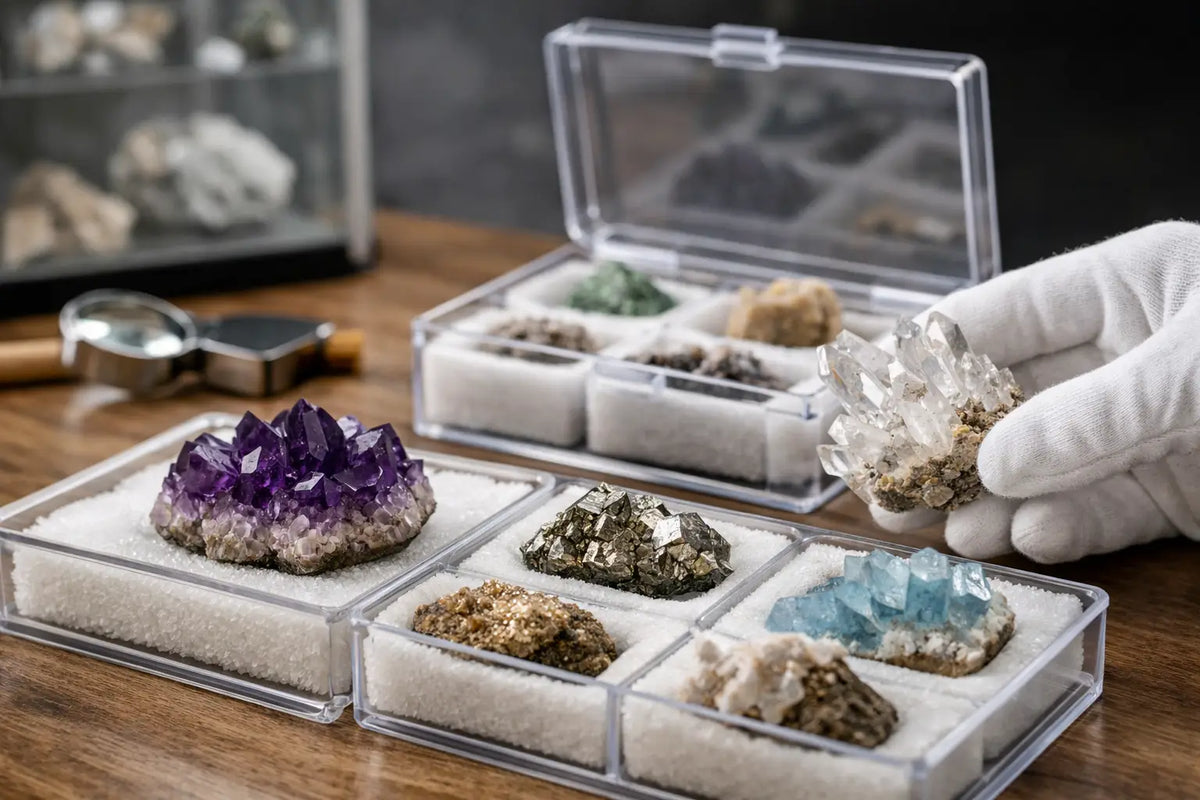 Mineralienstufen richtig aufbewahren und schützen