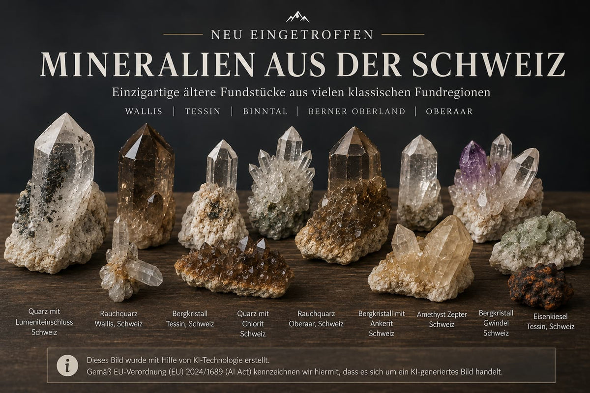 Alpine Mineralien aus der Schweiz: Bergkristalle und Rauchquarze als Sammelfunde