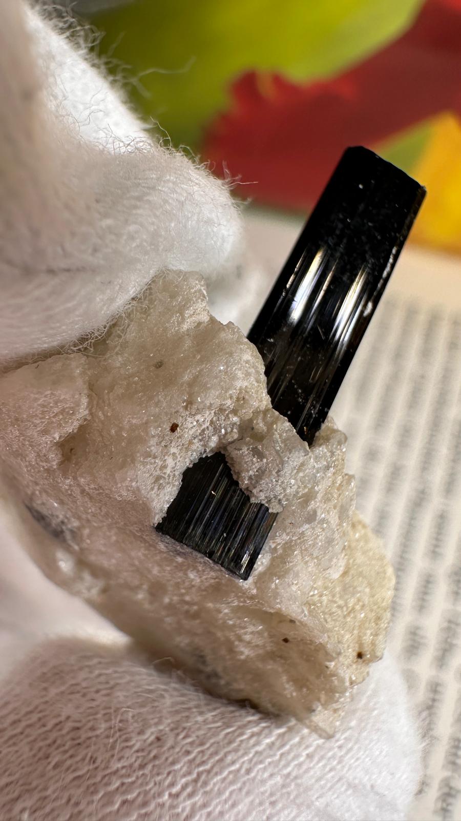 Schwarzer Schörl Turmalin an Himalaya Bergkristall (8g) - crystal paradise