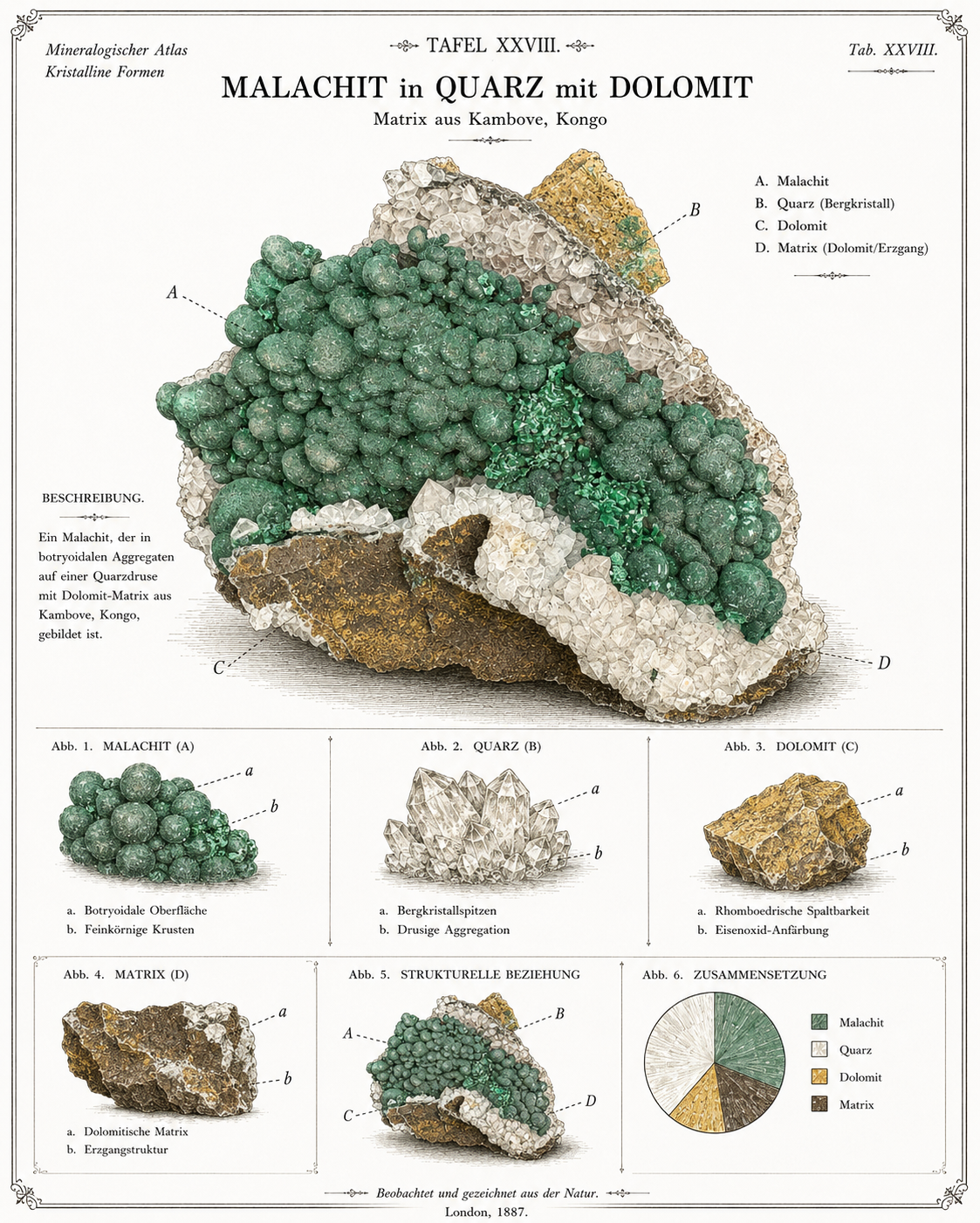 Malachit in Kongo Quarz mit Dolomit Matrix aus Kambove, Kongo (150g) - crystal paradise