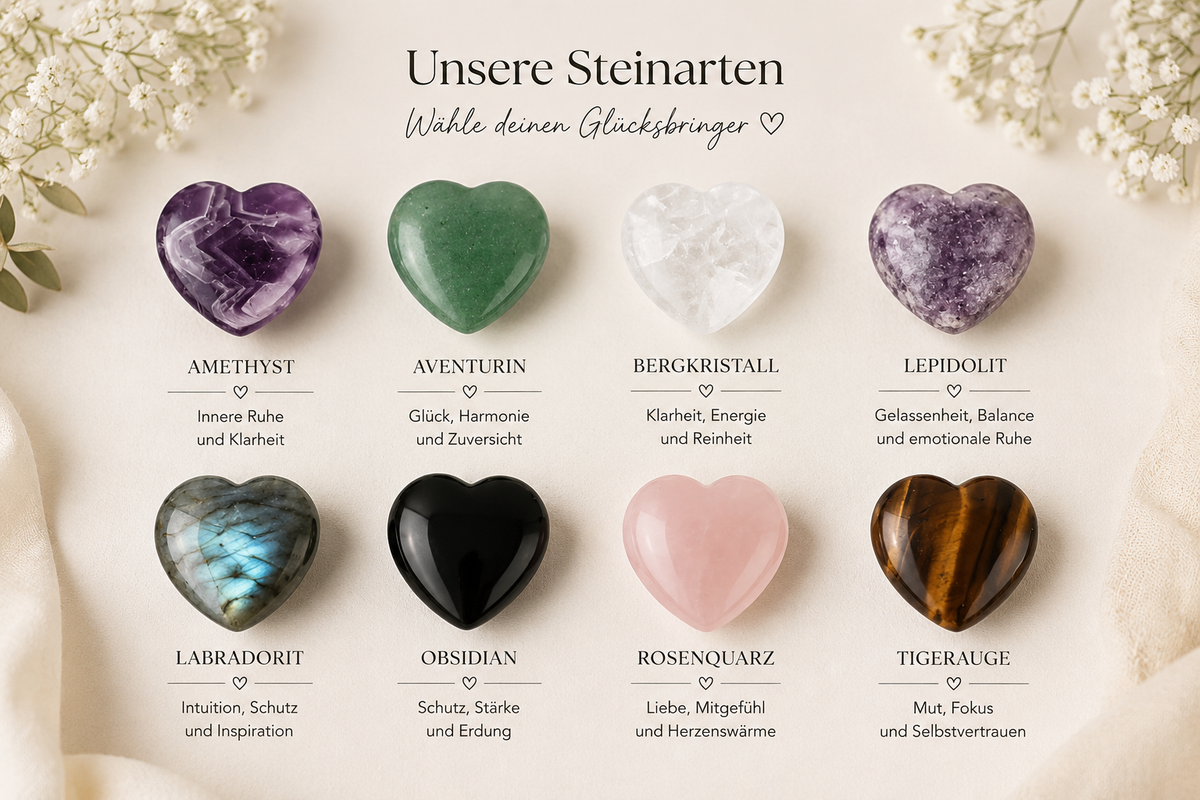 Edelstein-Herz Trommelstein Gastgeschenk Taufe Kommunion Firmung mit Karte Säckchen