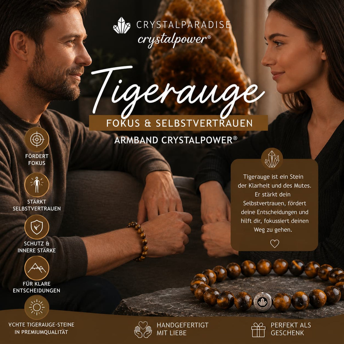 Tigerauge – Fokus & Selbstvertrauen - Armband crystalpower® - crystal paradise