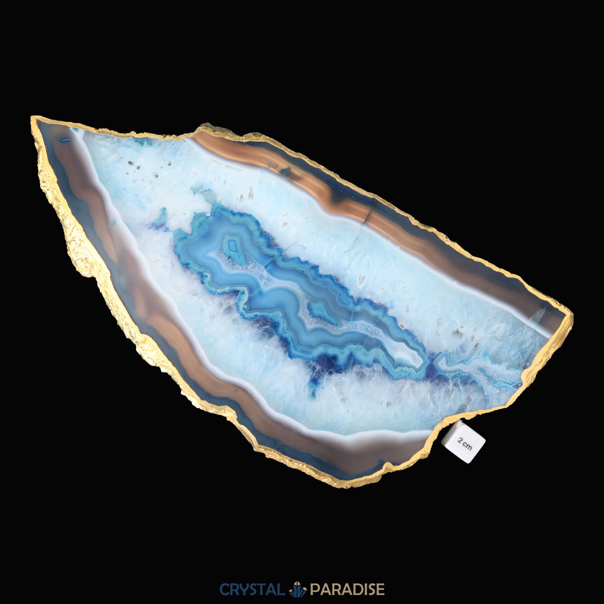 Achatscheibe blau-weiss mit Goldrand - ca. 36,5 cm Durchmesser (1670g) – Ansicht 6