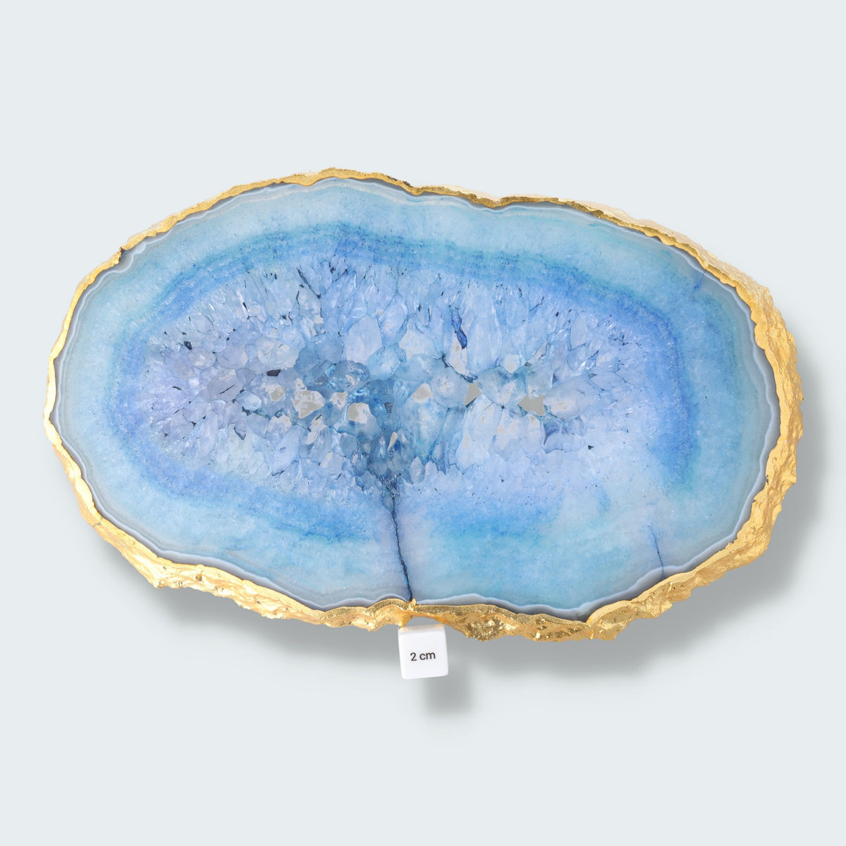 Achatscheibe blau-weiss mit Goldrand und Druzy - ca. 32 cm Durchmesser (1514g) – Ansicht 2