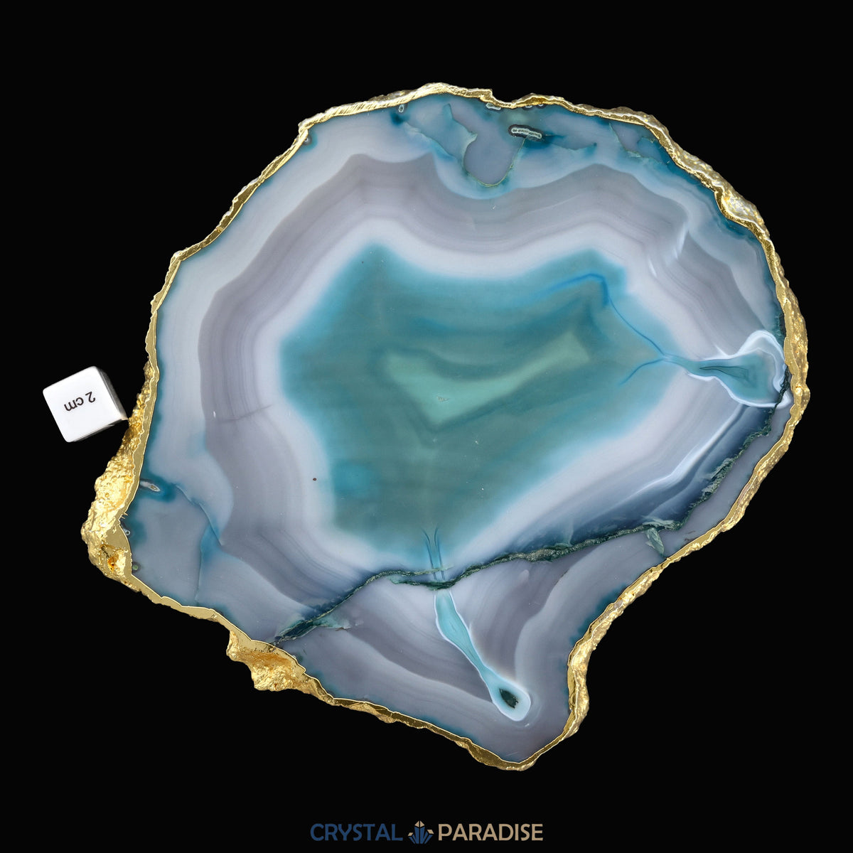 Achatscheibe grün-weiss mit Goldrand - ca. 24,5 cm Durchmesser (1040g) – Ansicht 8