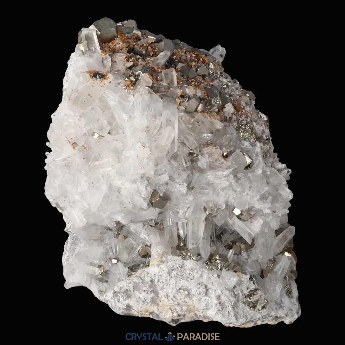 Pyrit an Bergkristall aus Indonesien (1054g) – Ansicht 12