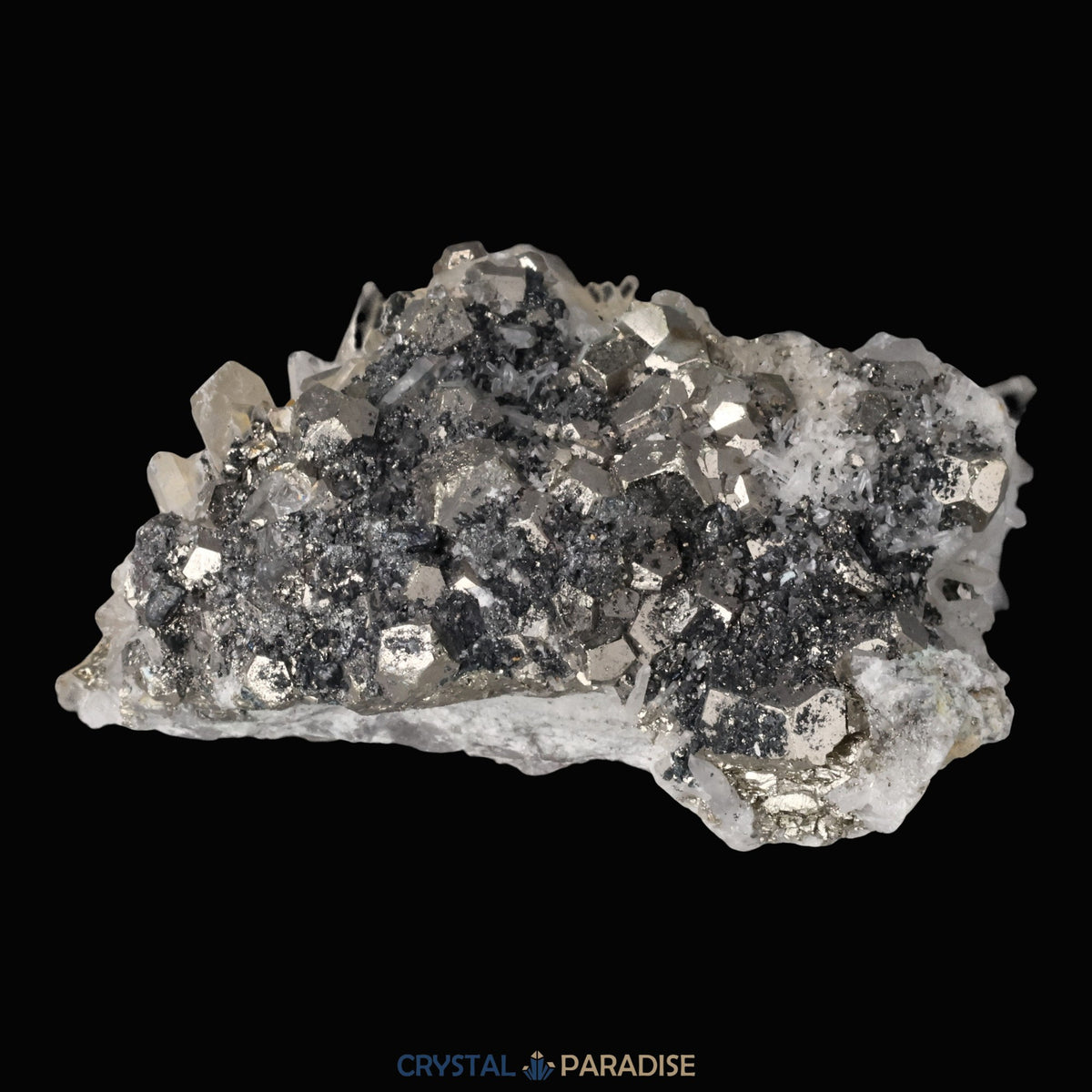 Pyrit an Bergkristall aus Indonesien (222g) – Ansicht 4
