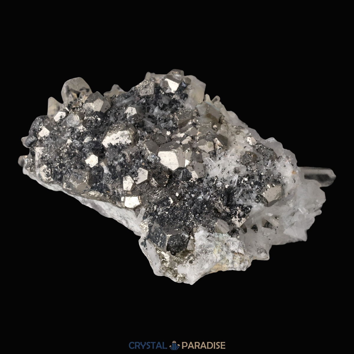 Pyrit an Bergkristall aus Indonesien (222g) – Ansicht 5