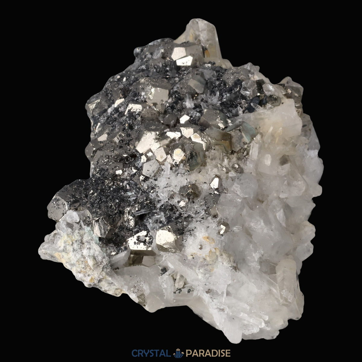 Pyrit an Bergkristall aus Indonesien (222g) – Ansicht 7