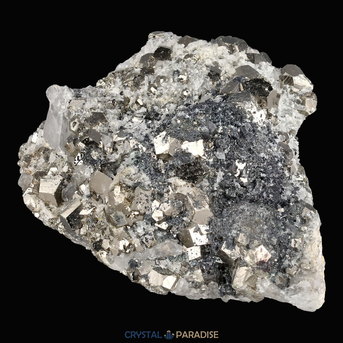Pyrit an Bergkristall aus Indonesien (370g) – Ansicht 7