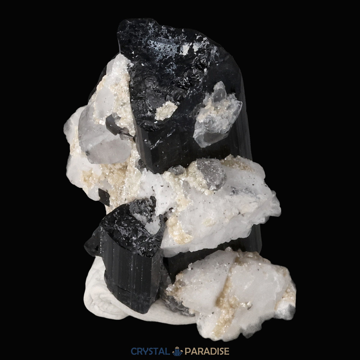 Schwarzer Schörl Turmalin an Himalaya Bergkristall (17g) – Ansicht 4