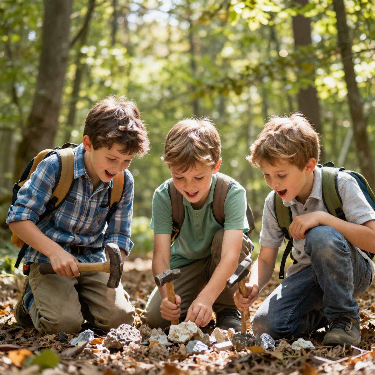 Kinder suchen Mineralien in der Natur