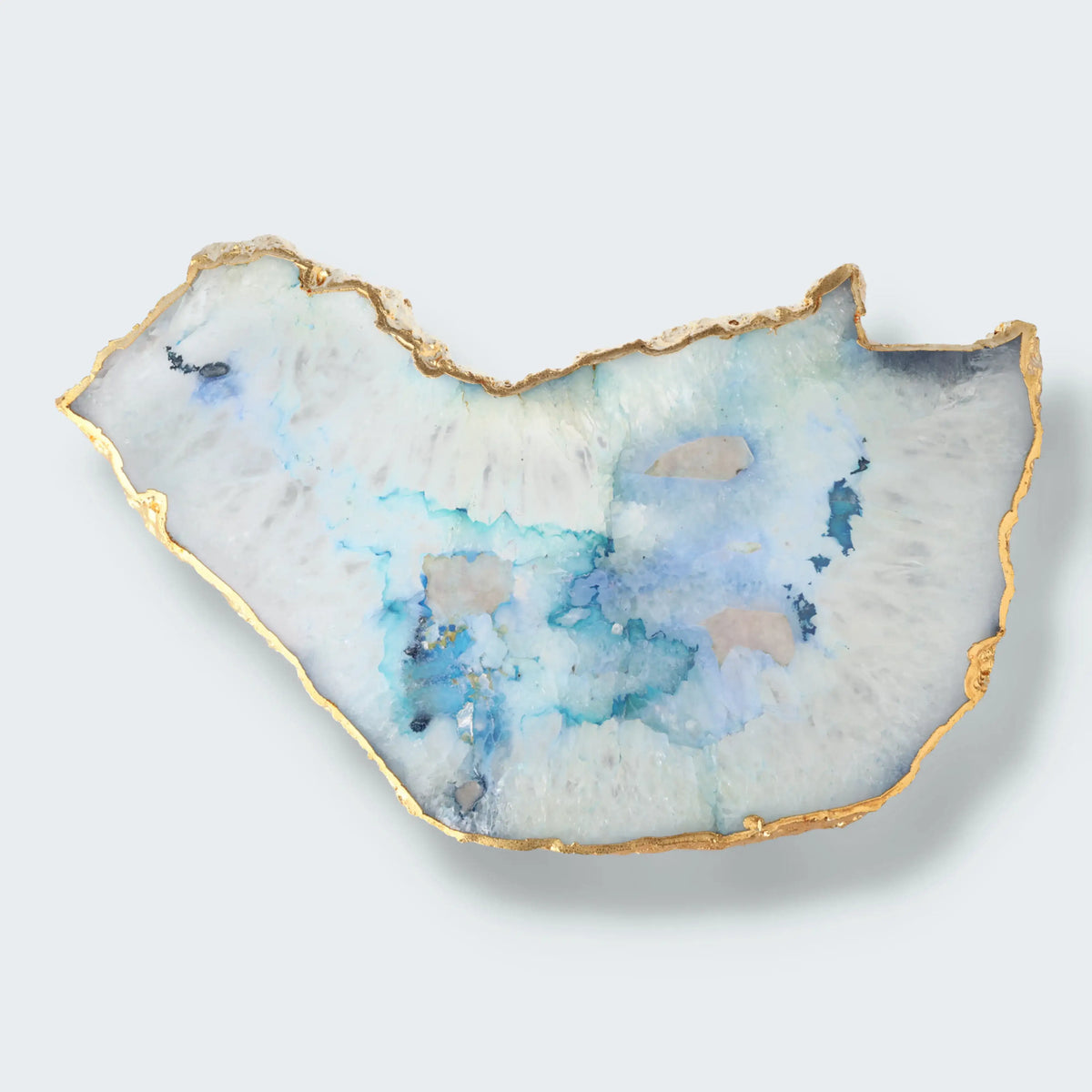 Achatscheibe XL blau-weiß mit elegantem Goldrand, ca. 32 cm Durchmesser, 1354 g, Natur-Unikat