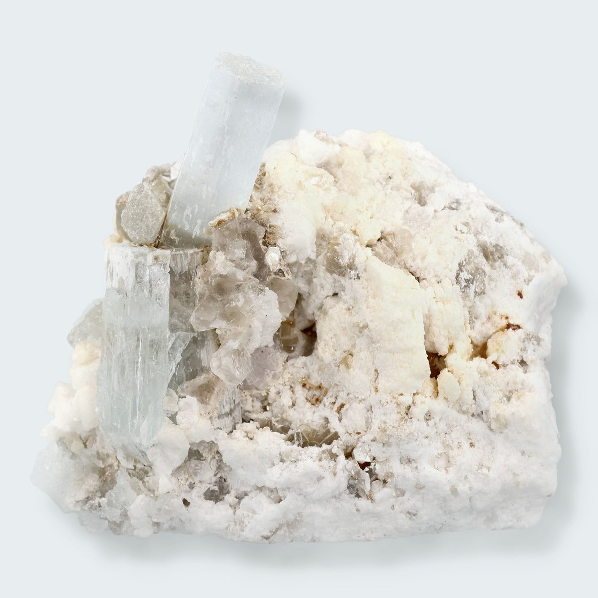 Aquamarin Handstufe auf Feldspat aus Pakistan (101g)