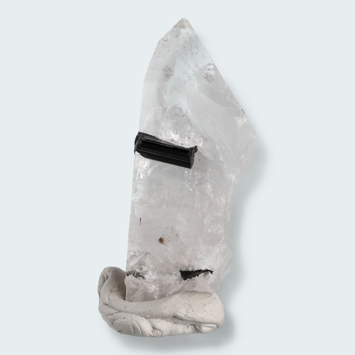 Schwarzer Schörl Turmalin an Himalaya Bergkristall (73g)