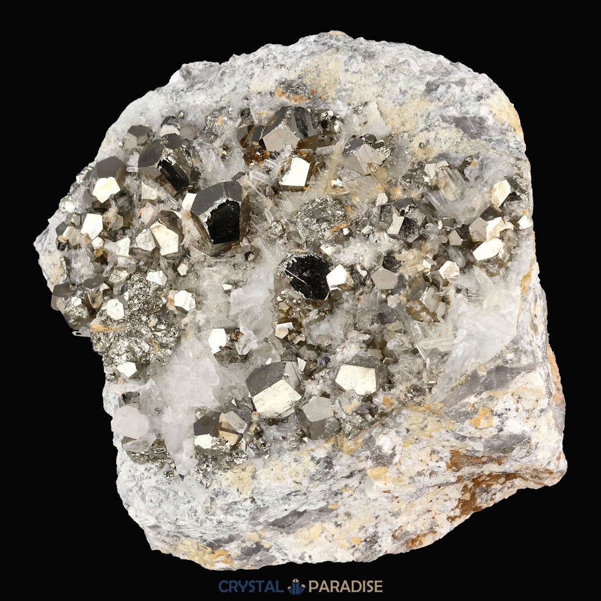 Pyrit an Bergkristall aus Indonesien (365g) - crystal paradise