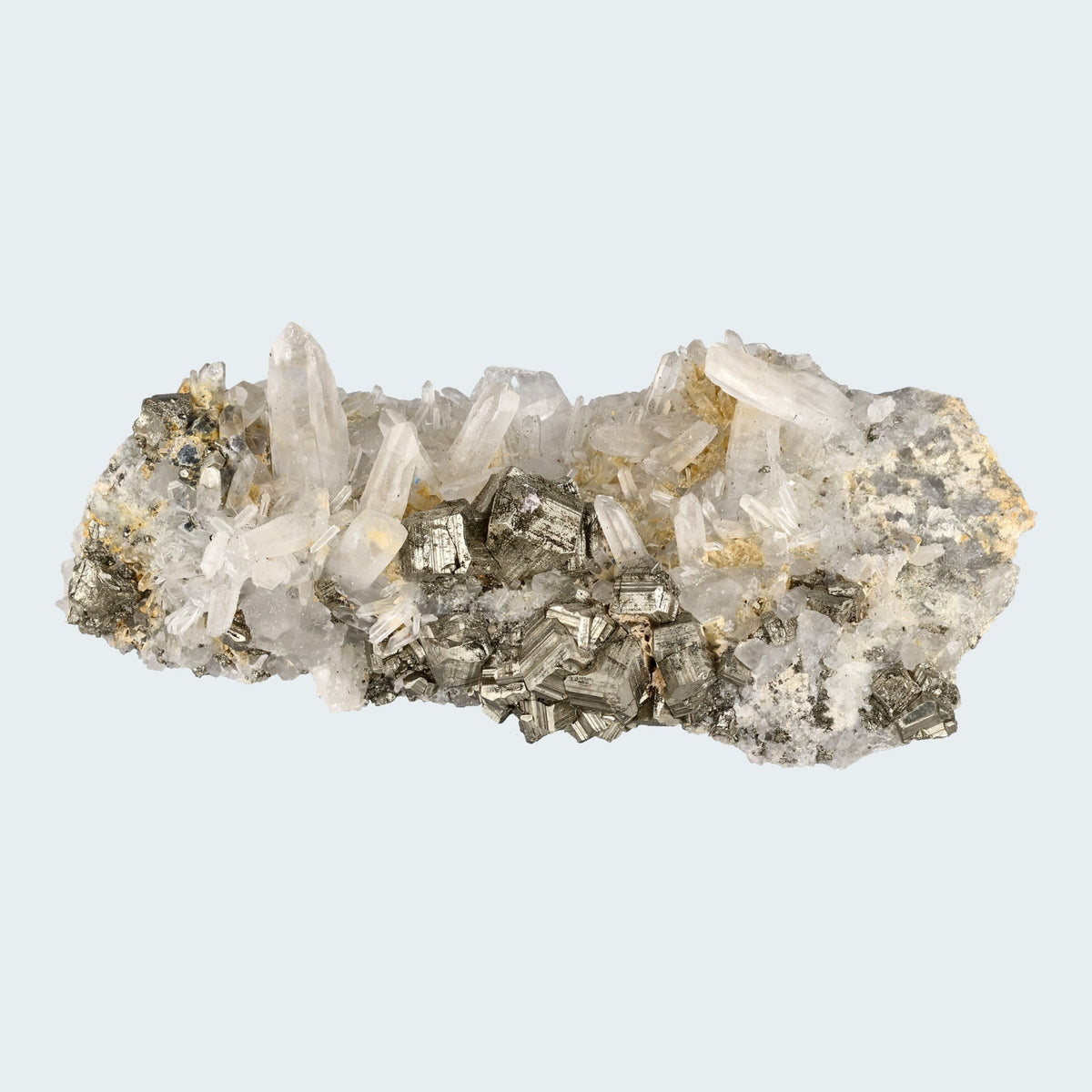 Pyrit an Bergkristall aus Indonesien (372g) - Handstufe - Schöne große Kristalle - crystal paradise