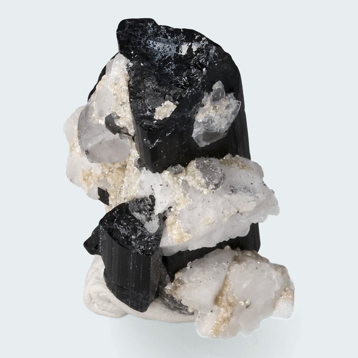 Schwarzer Schörl Turmalin an Himalaya Bergkristall (17g)