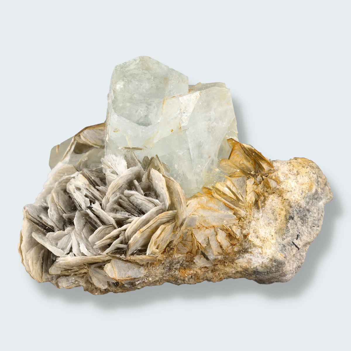 Aquamarin Kristall auf Feldspat aus Pakistan (96g)