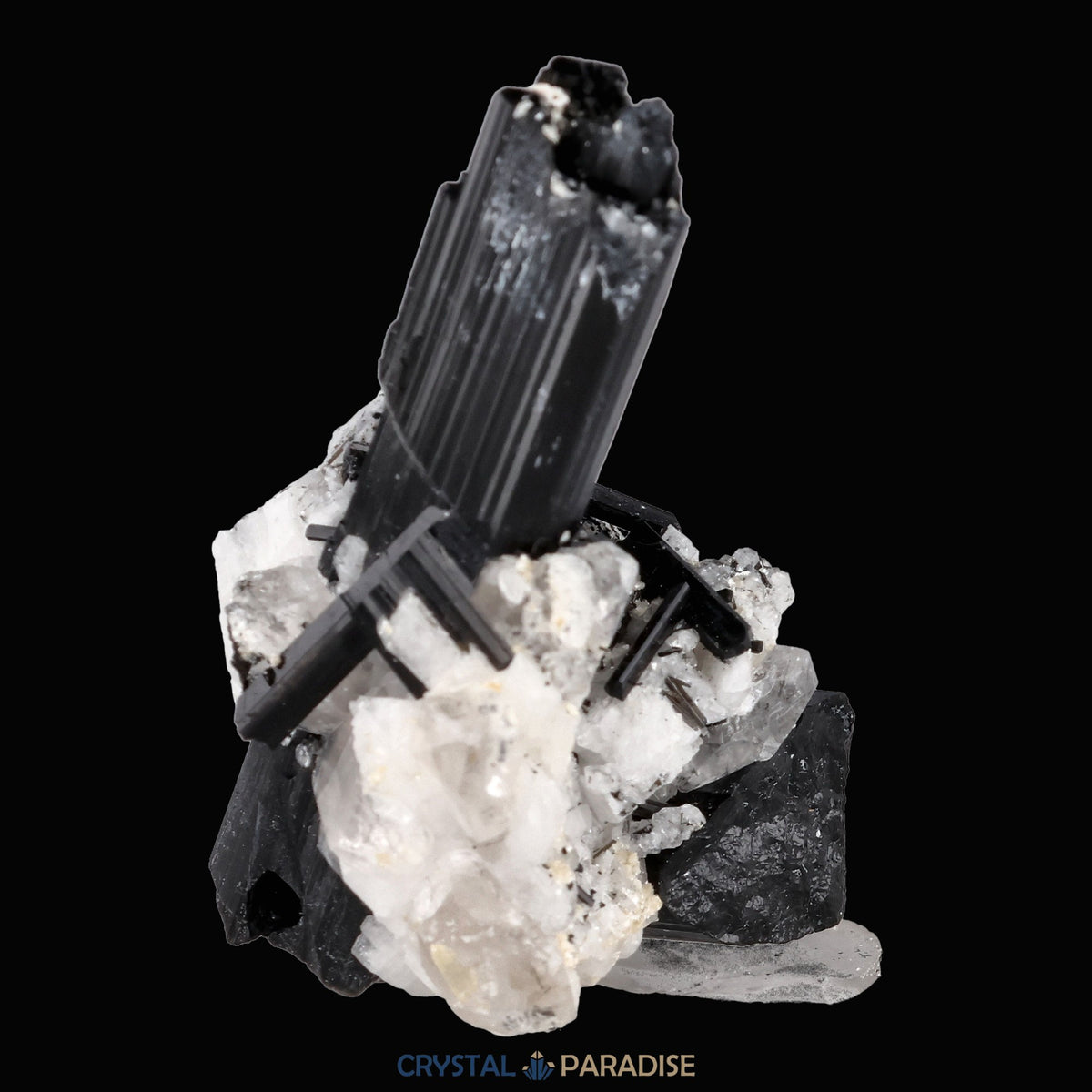 Schwarzer Schörl Turmalin an Himalaya Bergkristall (16g) - crystal paradise