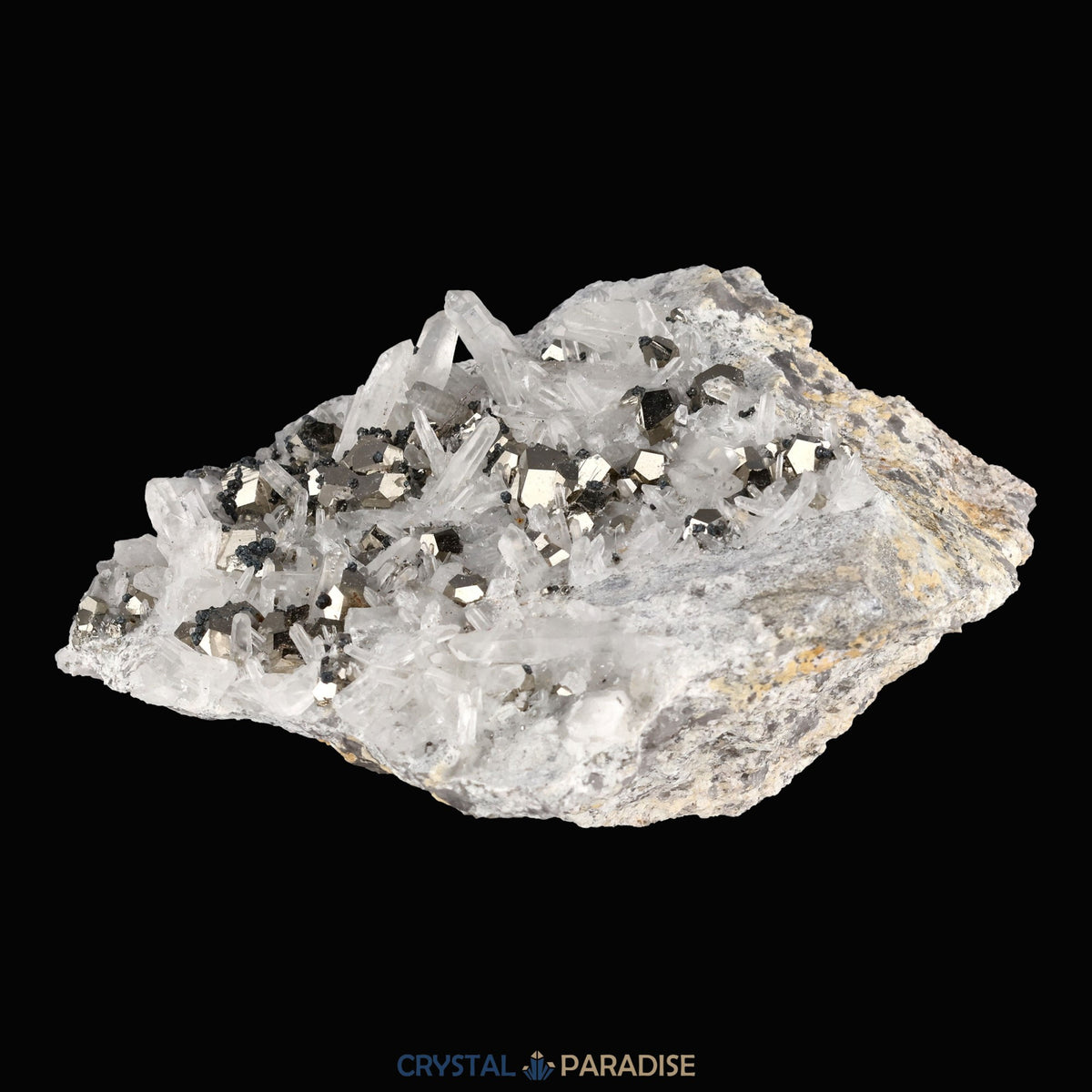 Pyrit an Bergkristall aus Indonesien (919g) - crystal paradise