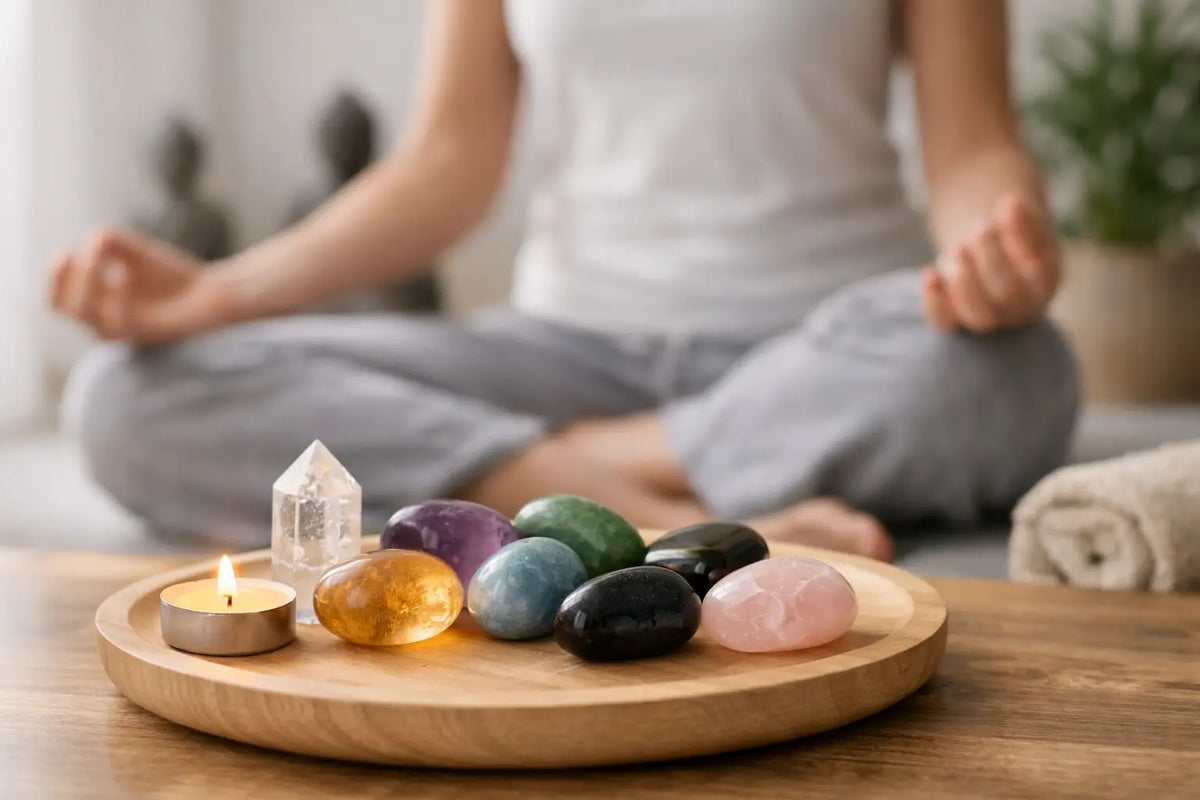 Verschiedene Heilsteine für Meditation, ausgewählt zur inneren Ruhe und Achtsamkeit