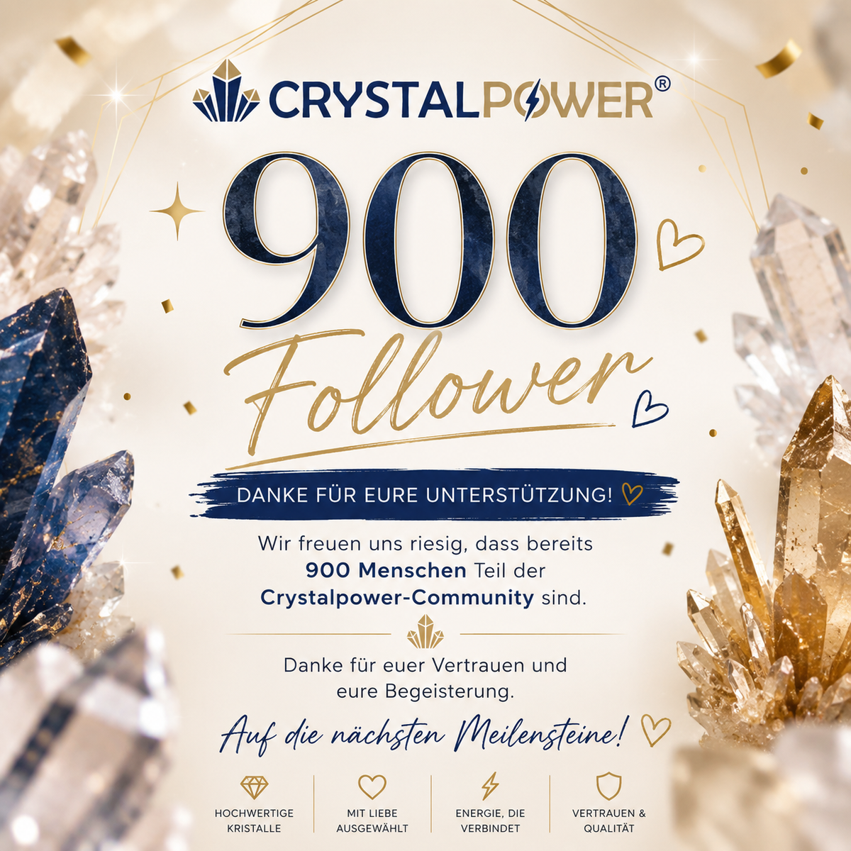 Kristalle für 900 Instagram Follower Erfolg und spirituelle Verbindung