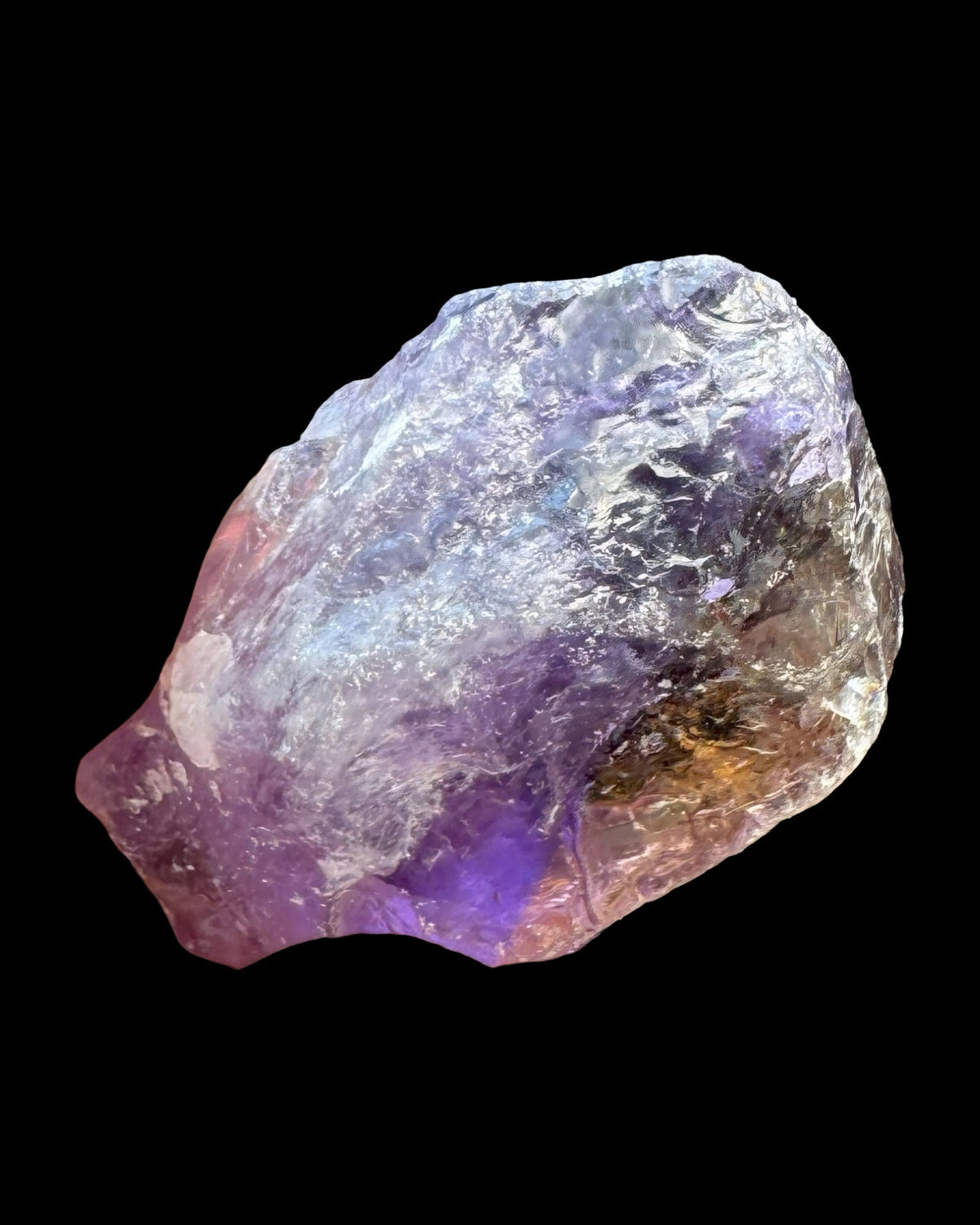 Ametrin-Kristall mit violetten und goldgelben Zonen, natürliche Verbindung von Amethyst und Citrin