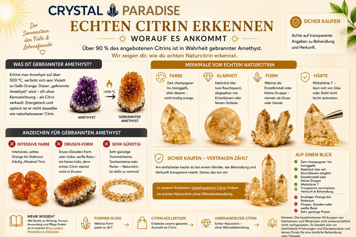 Echter Citrin als rauer, goldgelber Kristall – natürliche Farbe zum echten Citrin erkennen