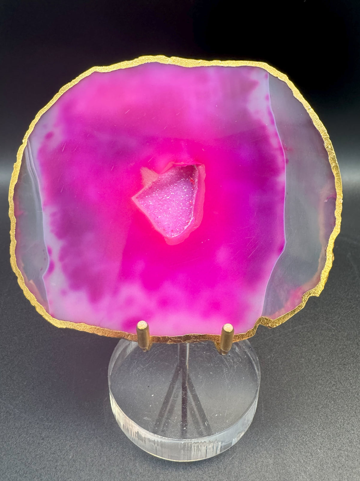 Achatscheibe rosa-weiss mit Goldrand - ca. 10 cm - crystal paradise