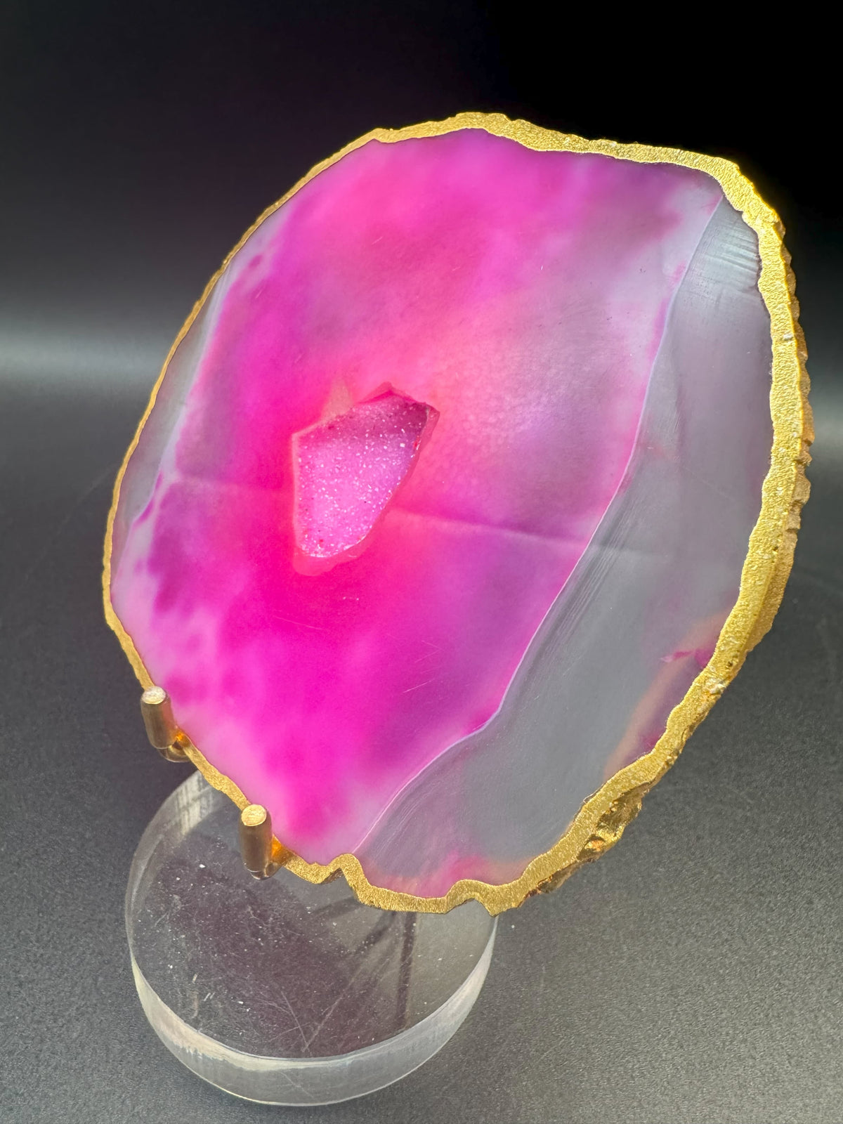 Achatscheibe rosa-weiss mit Goldrand - ca. 10 cm - crystal paradise