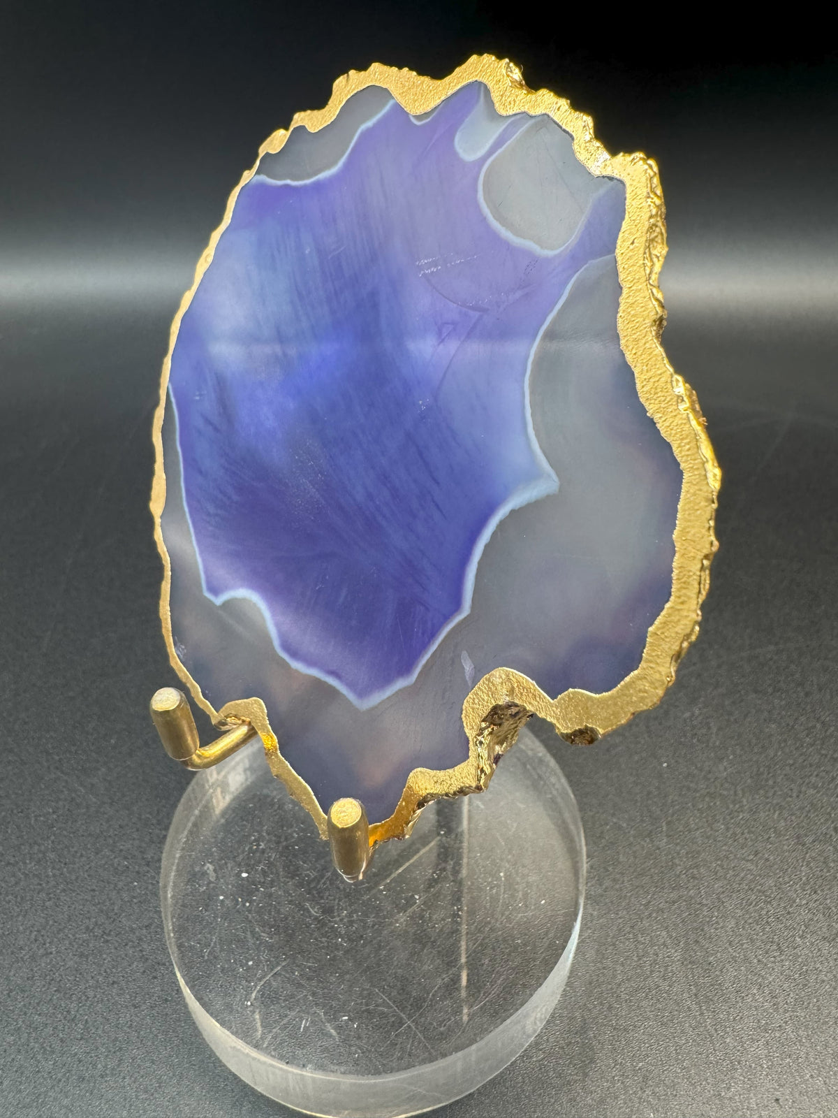 Achatscheibe violett-weiss mit Goldrand - ca. 10 cm - crystal paradise