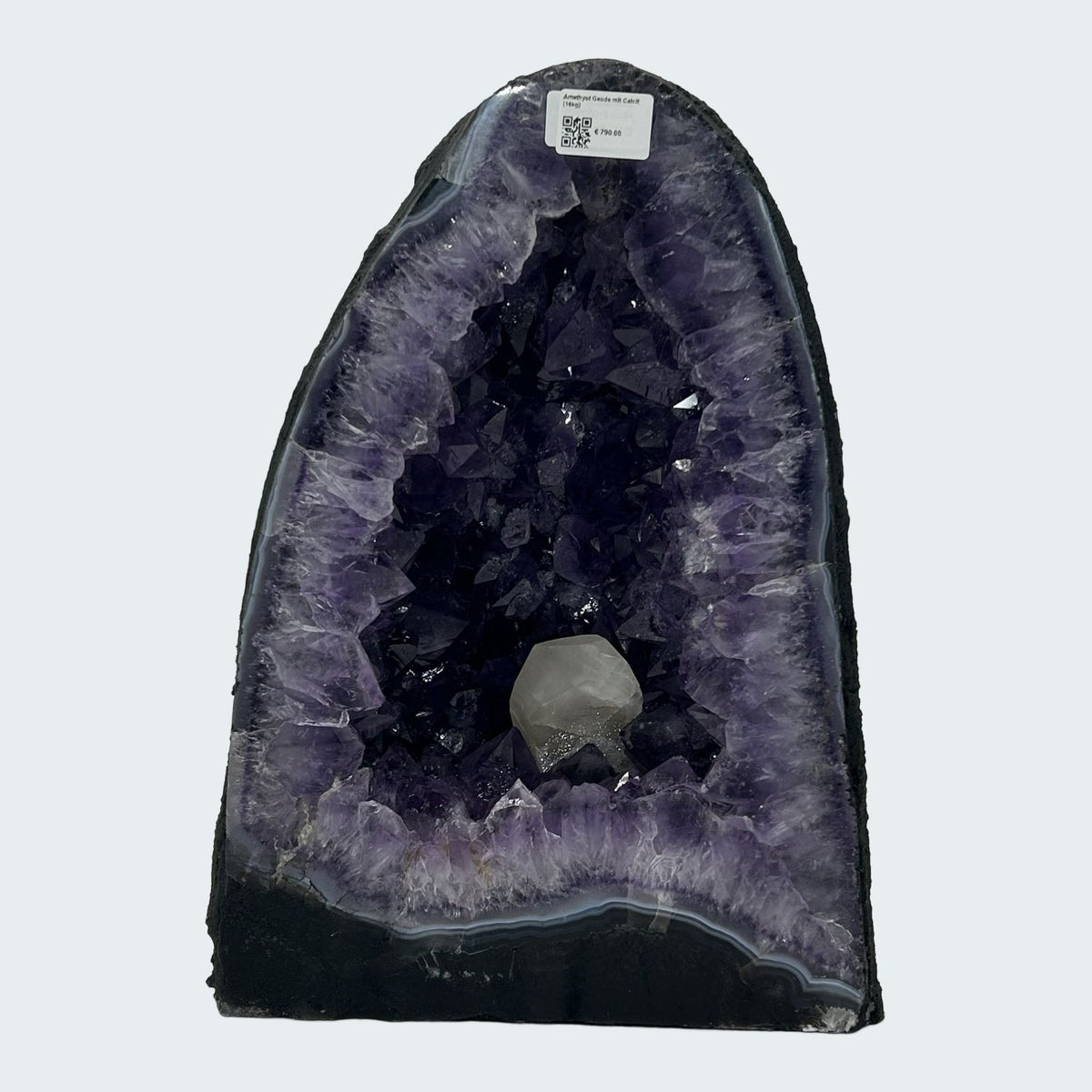 Amethyst Geode mit weißem Calcit, violette Kristalldruse, roh, ca. 16 kg, natürliches Unikat