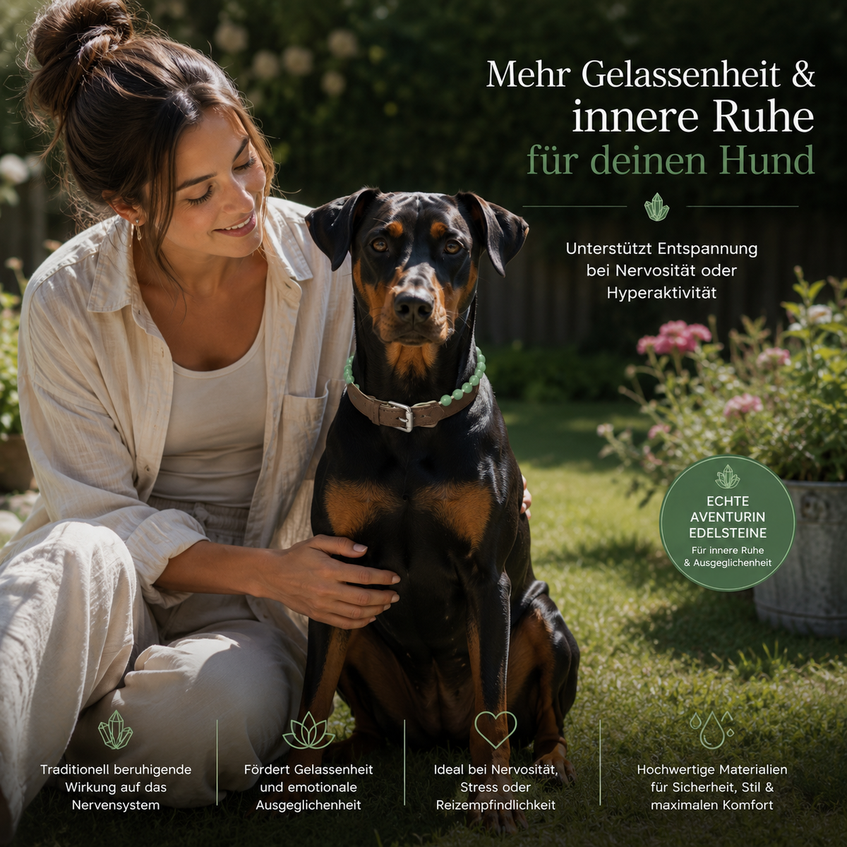 Aventurin Hundehalsband crystalpower zur Entspannung bei Nervosität und Hyperaktivität