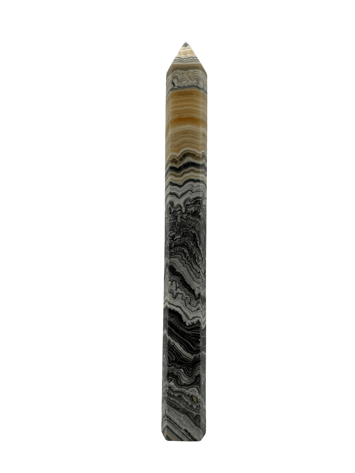 Gestreifter gelber Calcit Obelisk aus Brasilien 48 cm (2,6kg) - crystal paradise