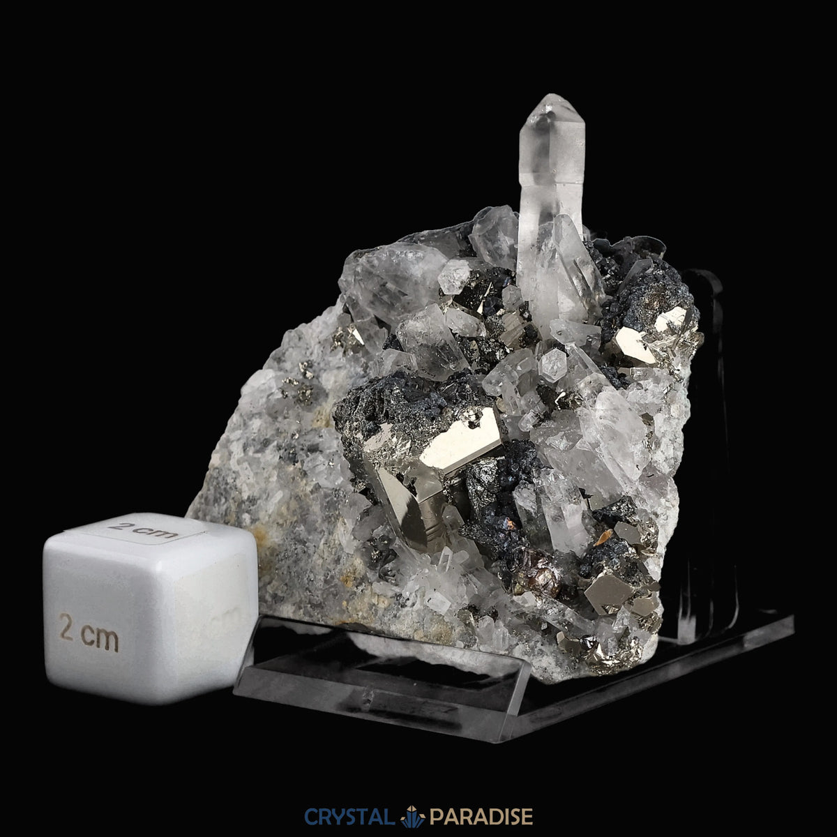 Pyrit an Bergkristall Zepter aus Indonesien (157g)