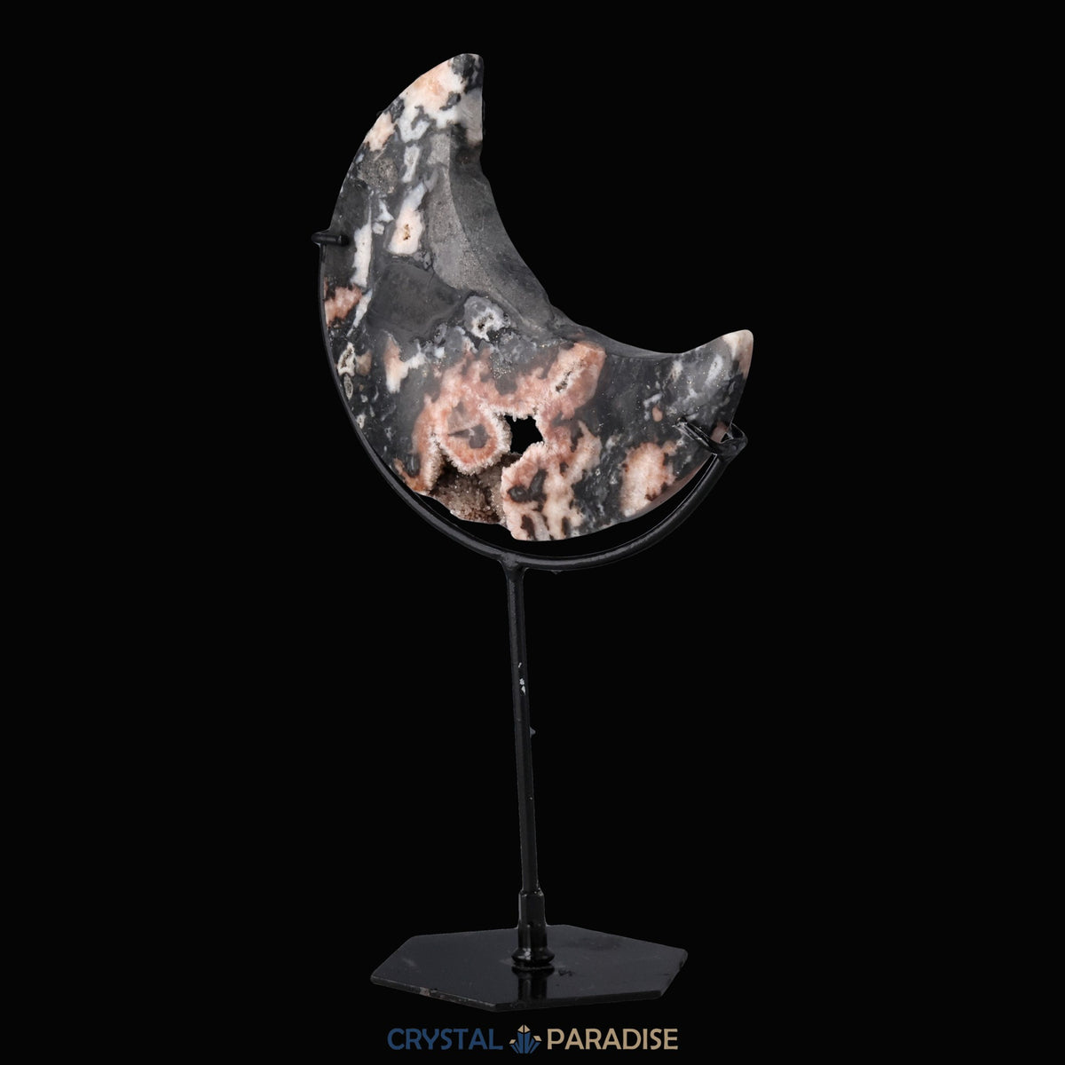 Mond auf schwarzem Standfuss aus Druzy Sphalerite – Ansicht 9
