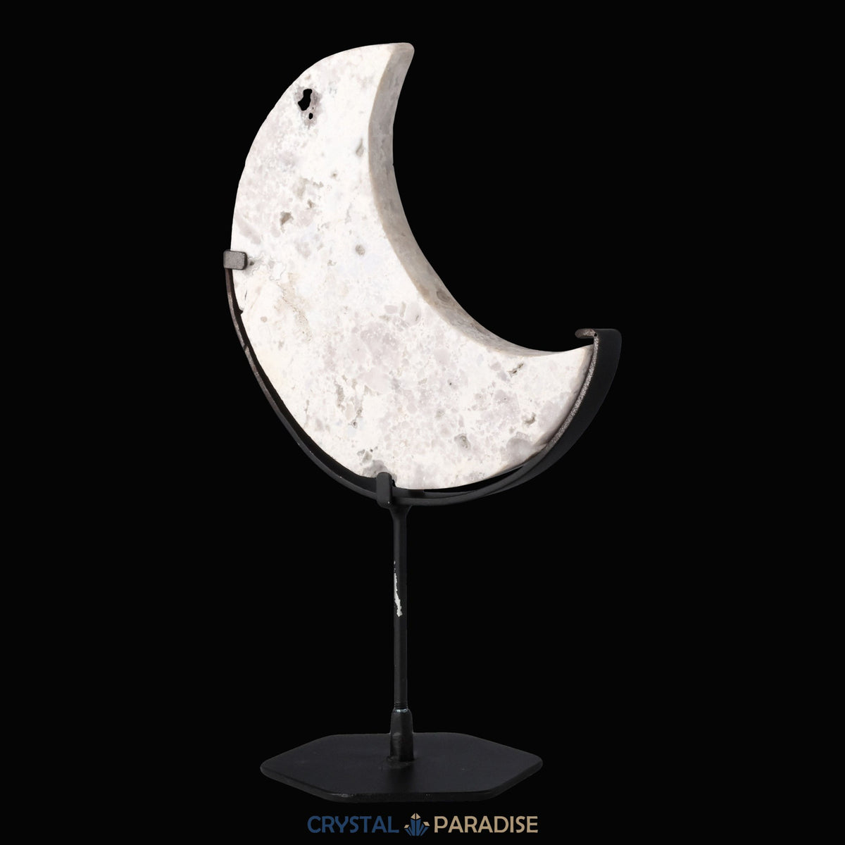 Mond auf schwarzem Standfuss aus mattem Schnee Achat – Ansicht 9