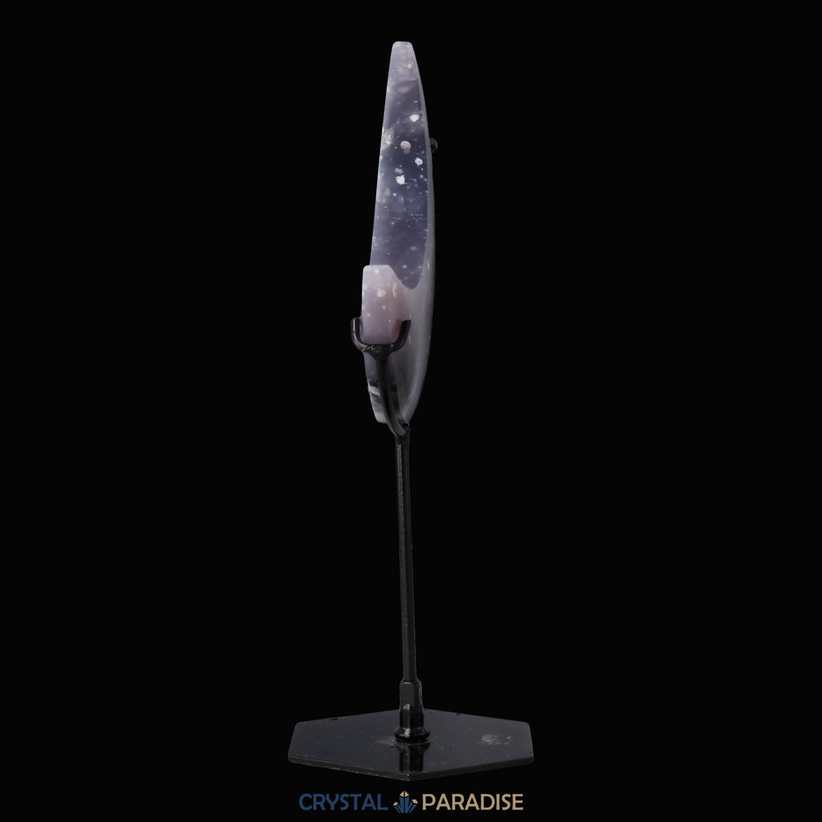 Mond auf schwarzem Standfuss aus poliertem Pink Plume Achat – Ansicht 9
