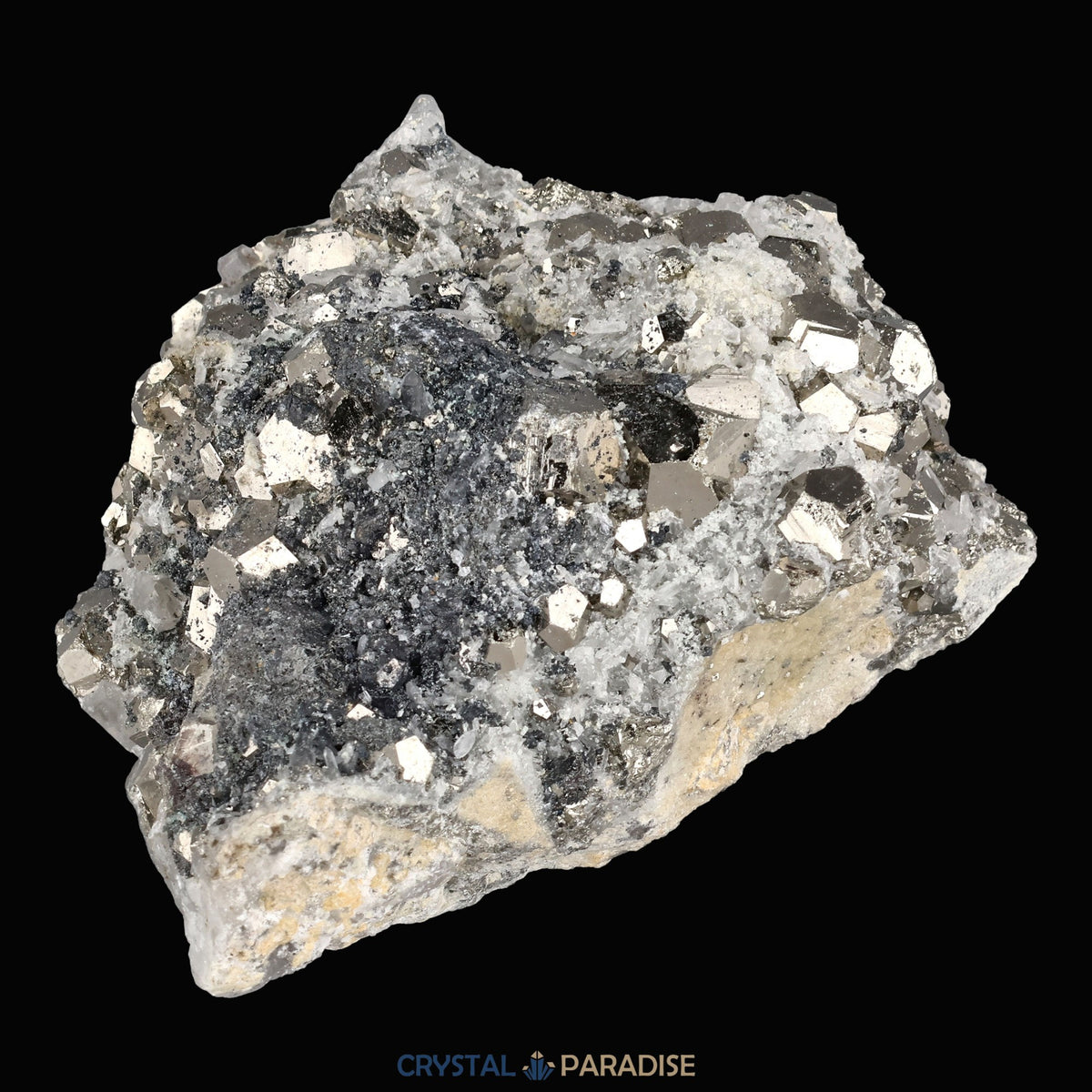 Pyrit an Bergkristall aus Indonesien (370g) – Ansicht 9