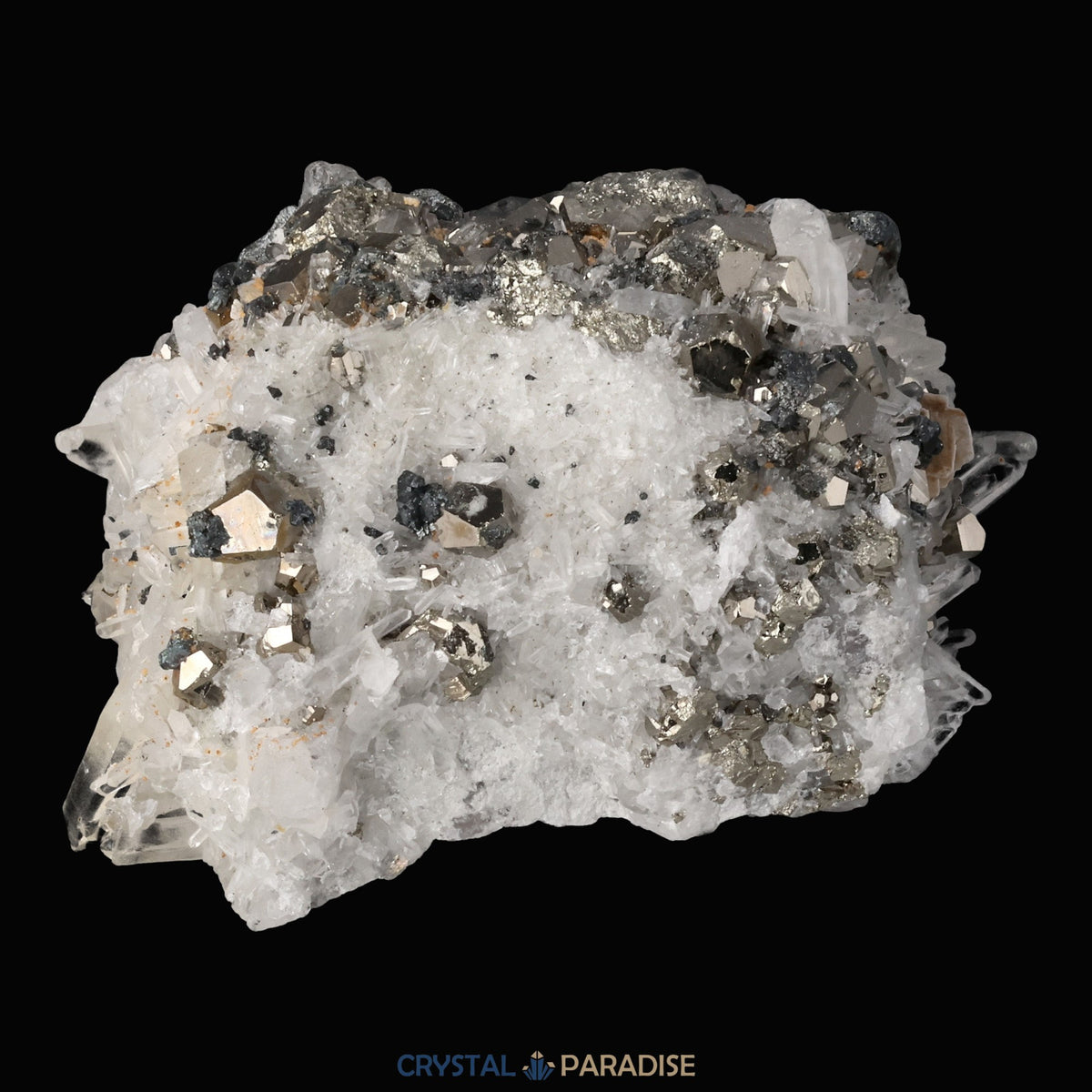 Pyrit an Bergkristall aus Indonesien (613g) – Ansicht 8