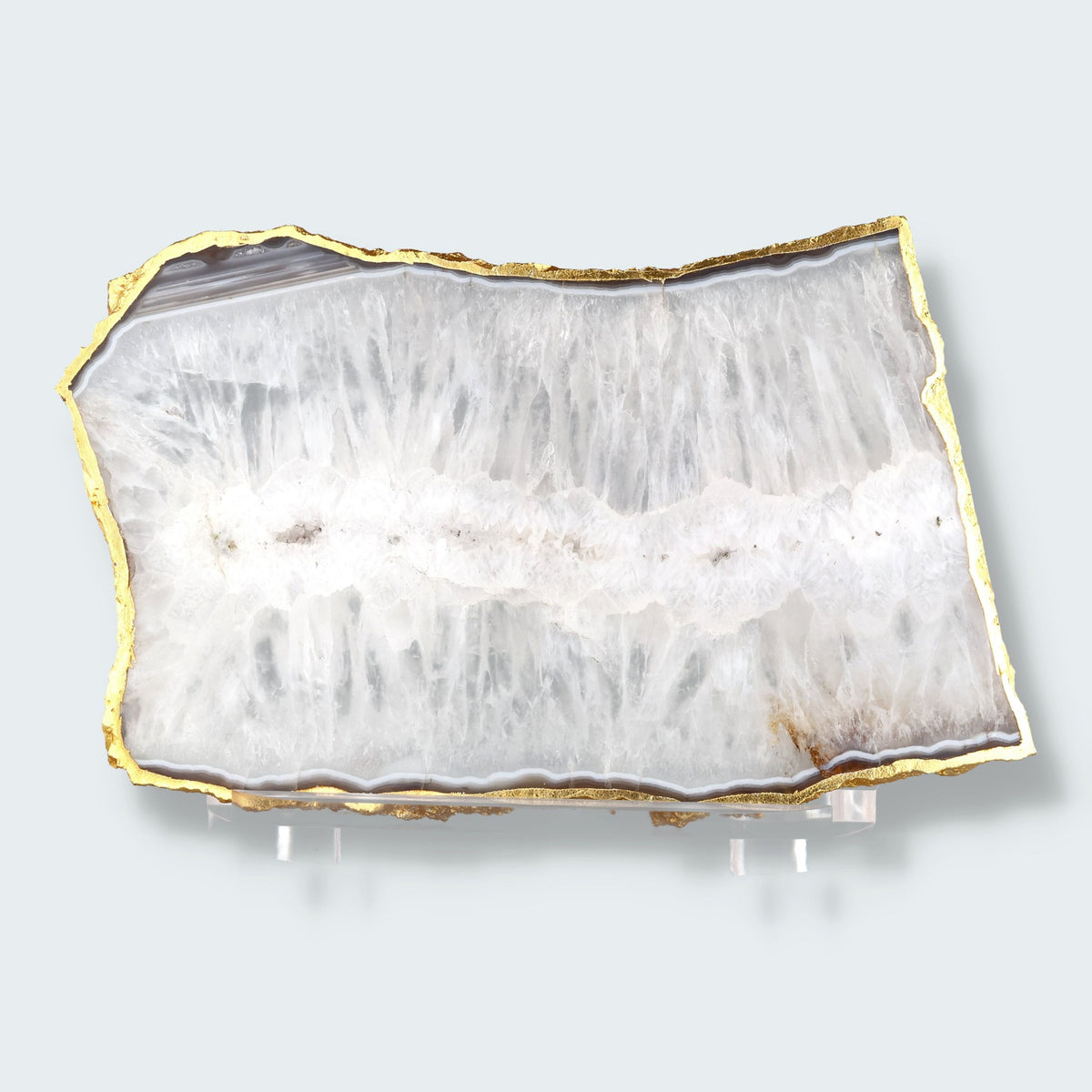 Achatscheibe grau-weiss mit Goldrand - ca. 27 cm