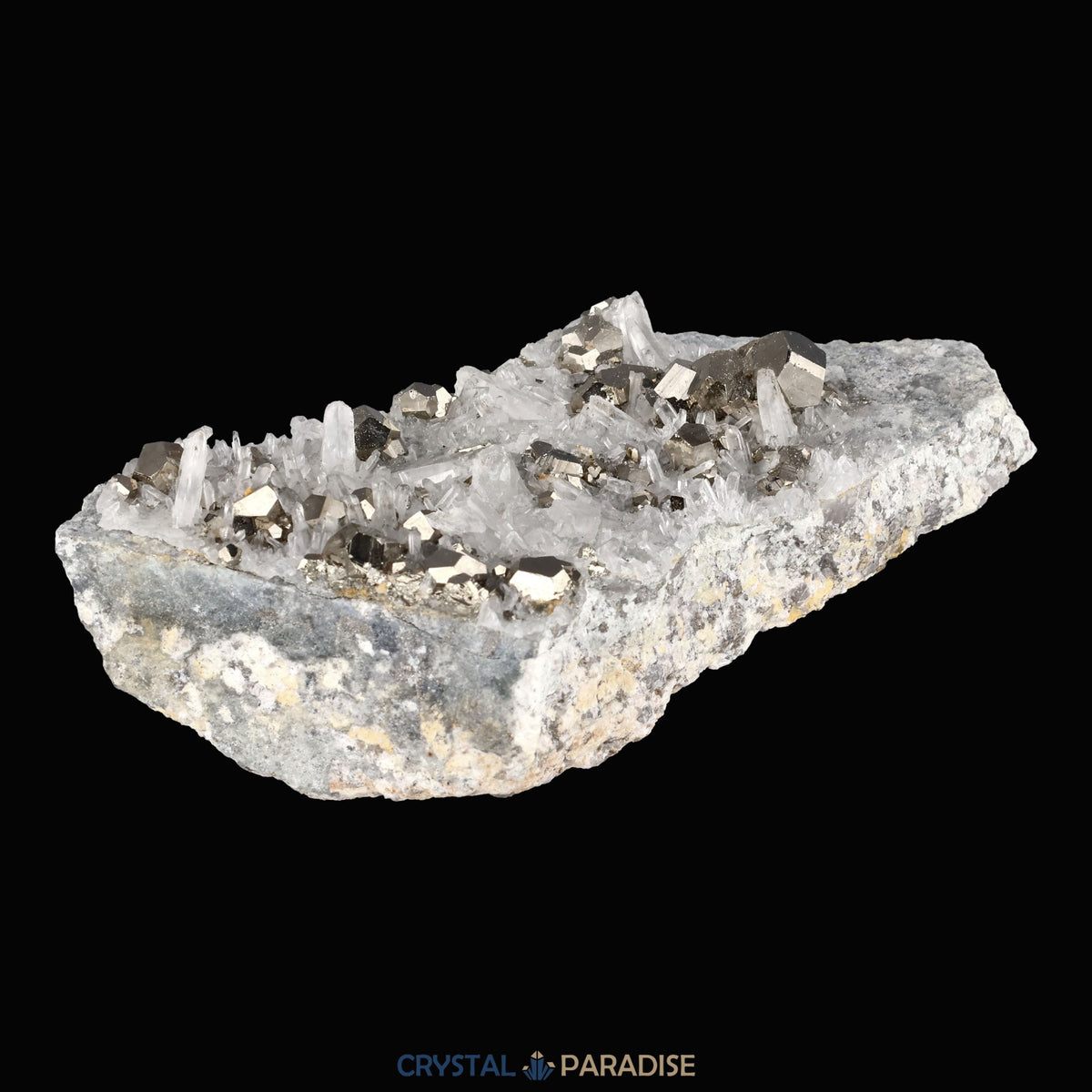 Pyrit an Bergkristall aus Indonesien (331g) - crystal paradise