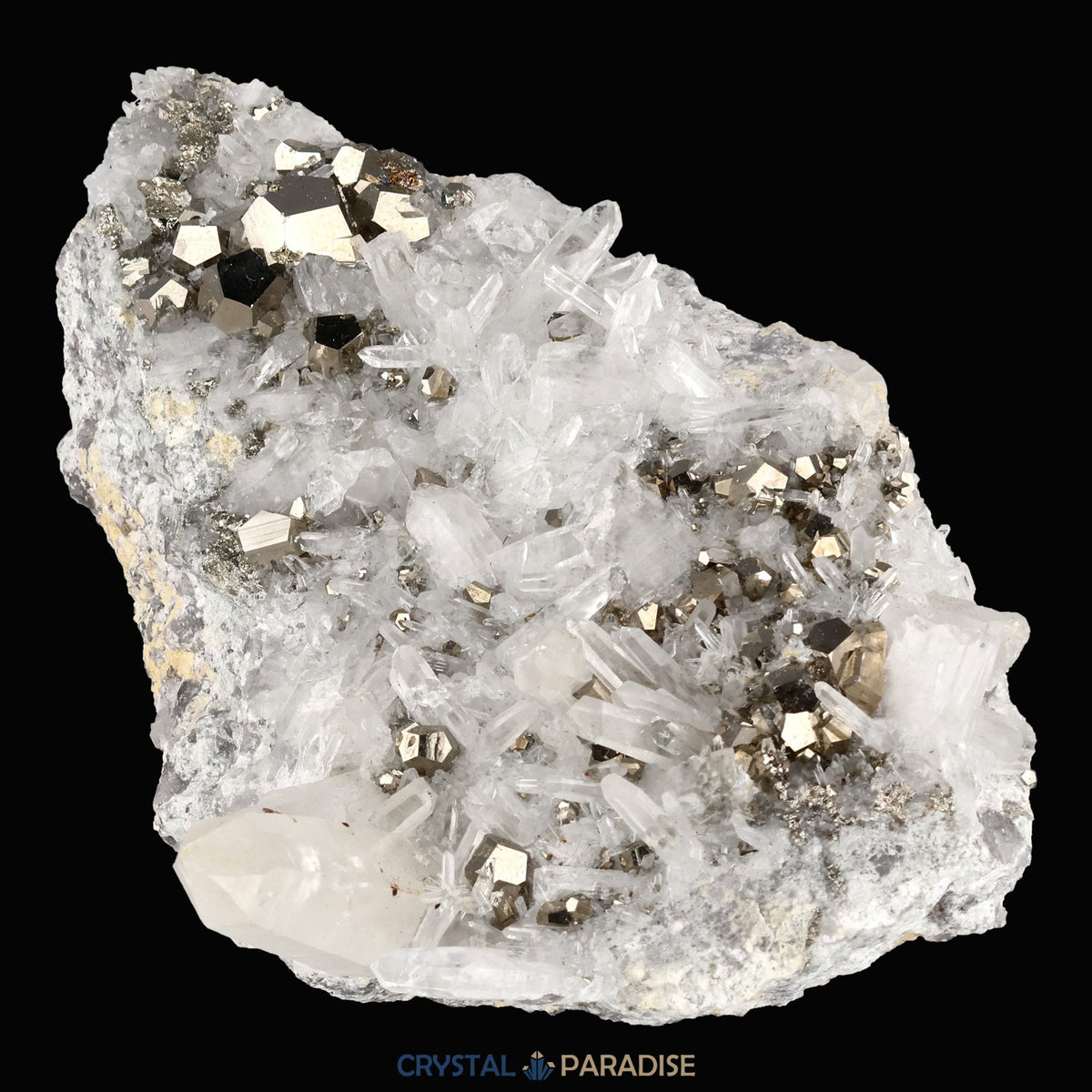 Pyrit an Bergkristall aus Indonesien (747g) - crystal paradise