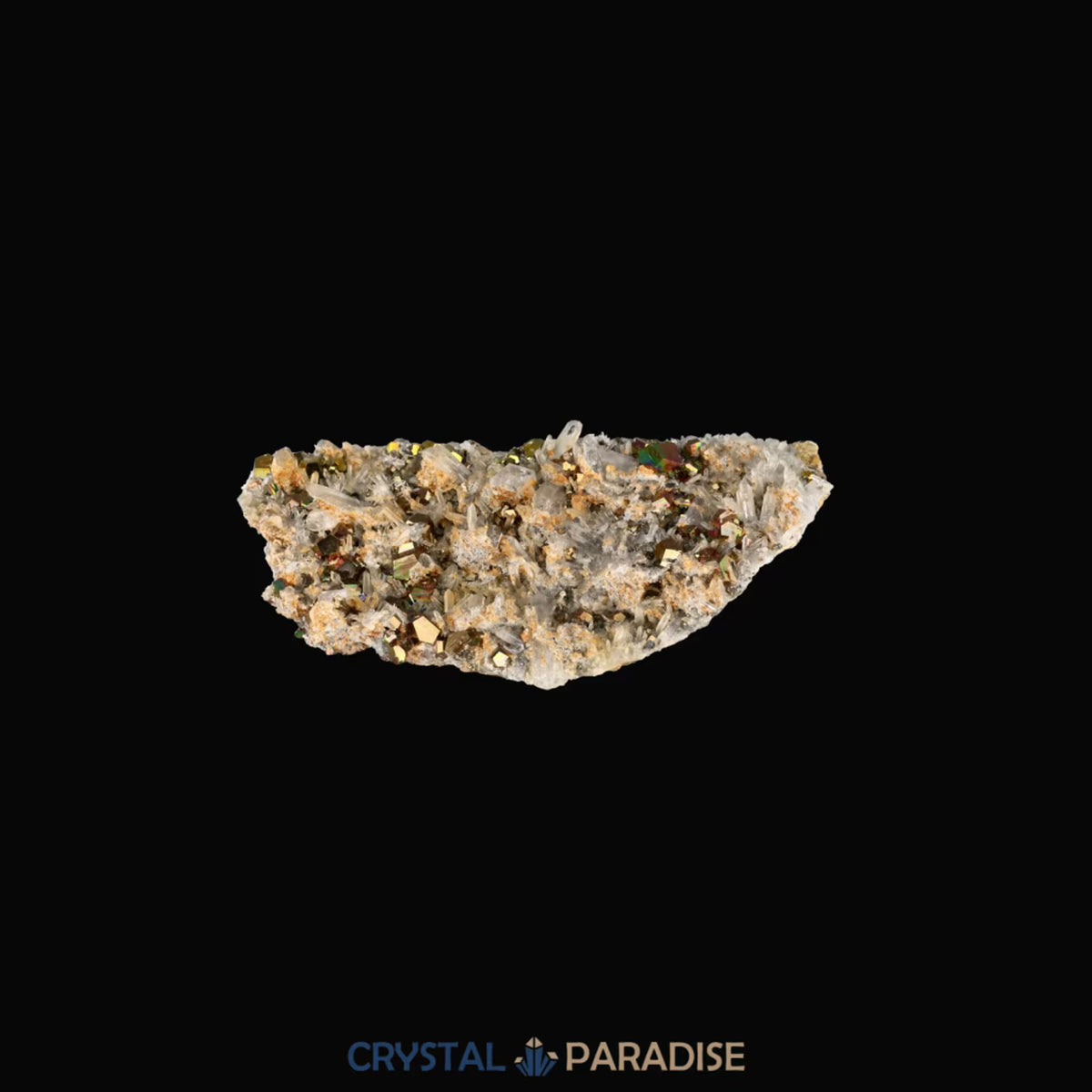 Regenbogen Pyrit an Bergkristall aus Indonesien (150g) - crystal paradise
