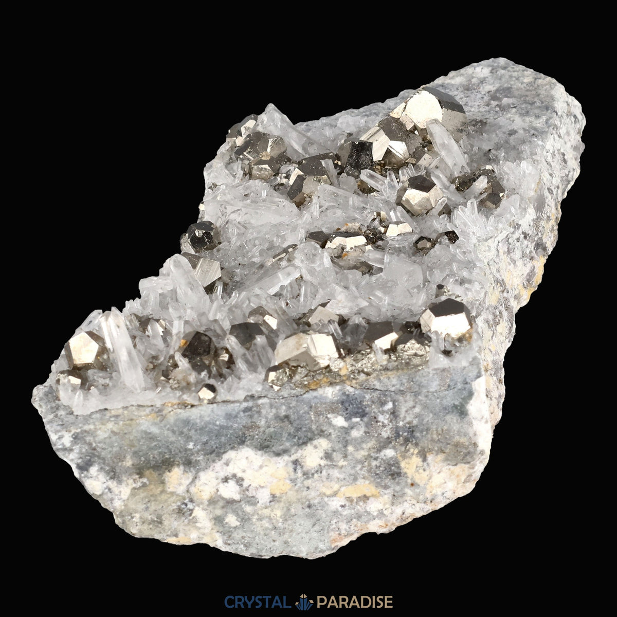 Pyrit an Bergkristall aus Indonesien (331g) - crystal paradise