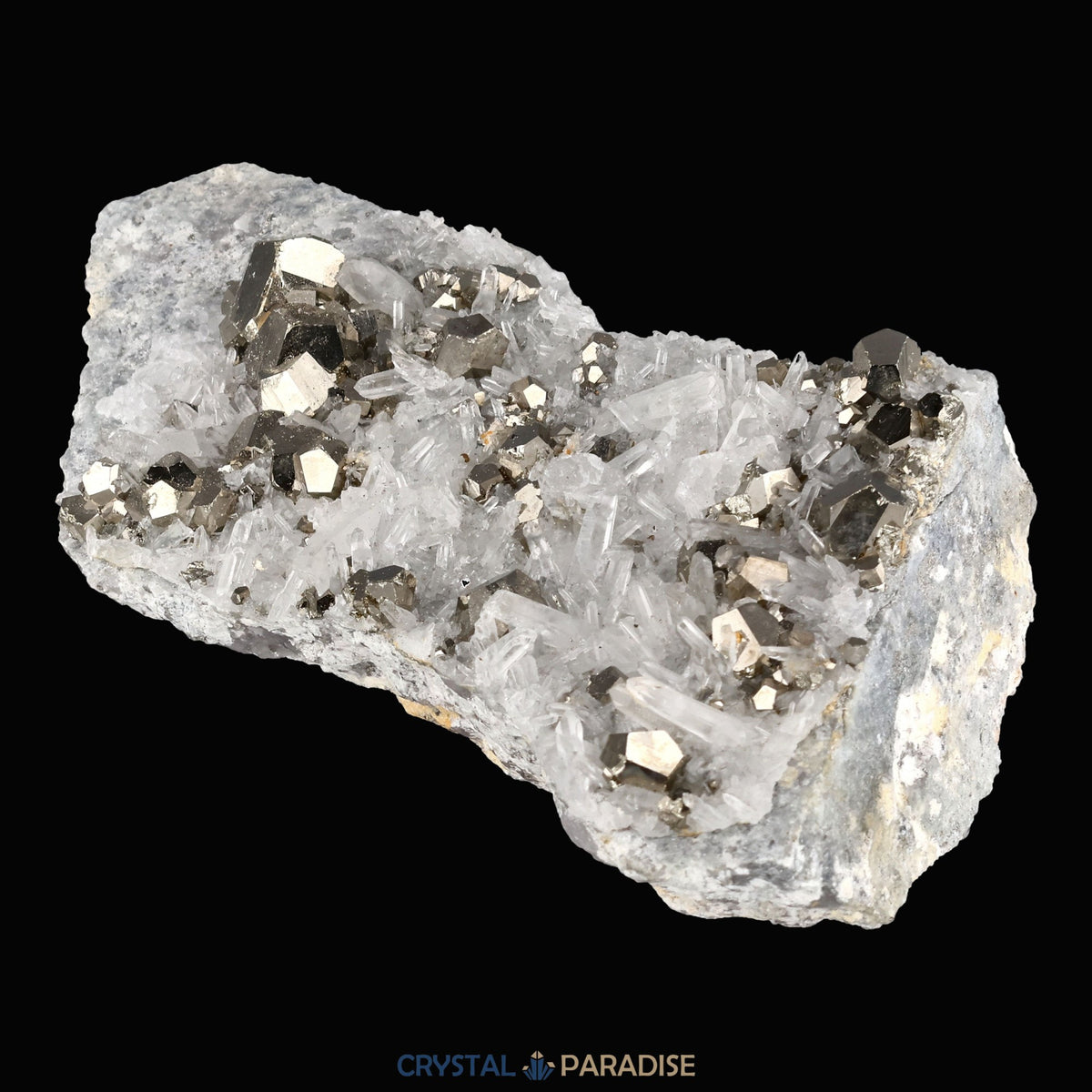 Pyrit an Bergkristall aus Indonesien (331g) - crystal paradise